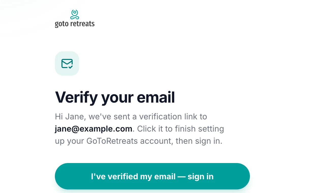 The "Verify your email" screen shown after signing up